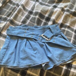 Blue High-Waisted Belted Skirt